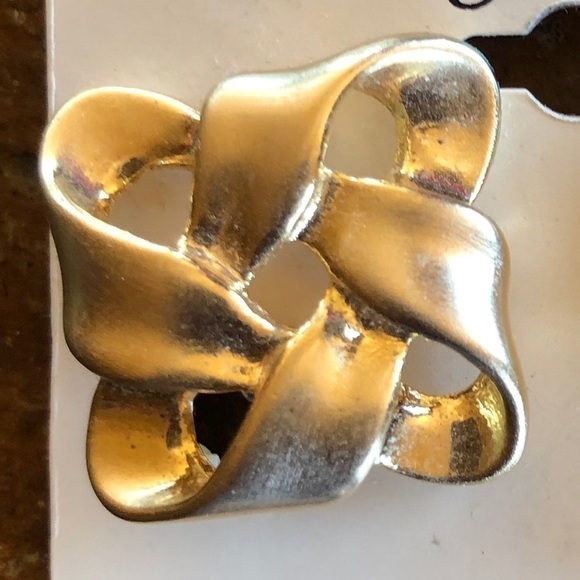 Vintage Ashley Brookes twisted knot gold lattice clip-on statement earrings - Picture 3 of 6